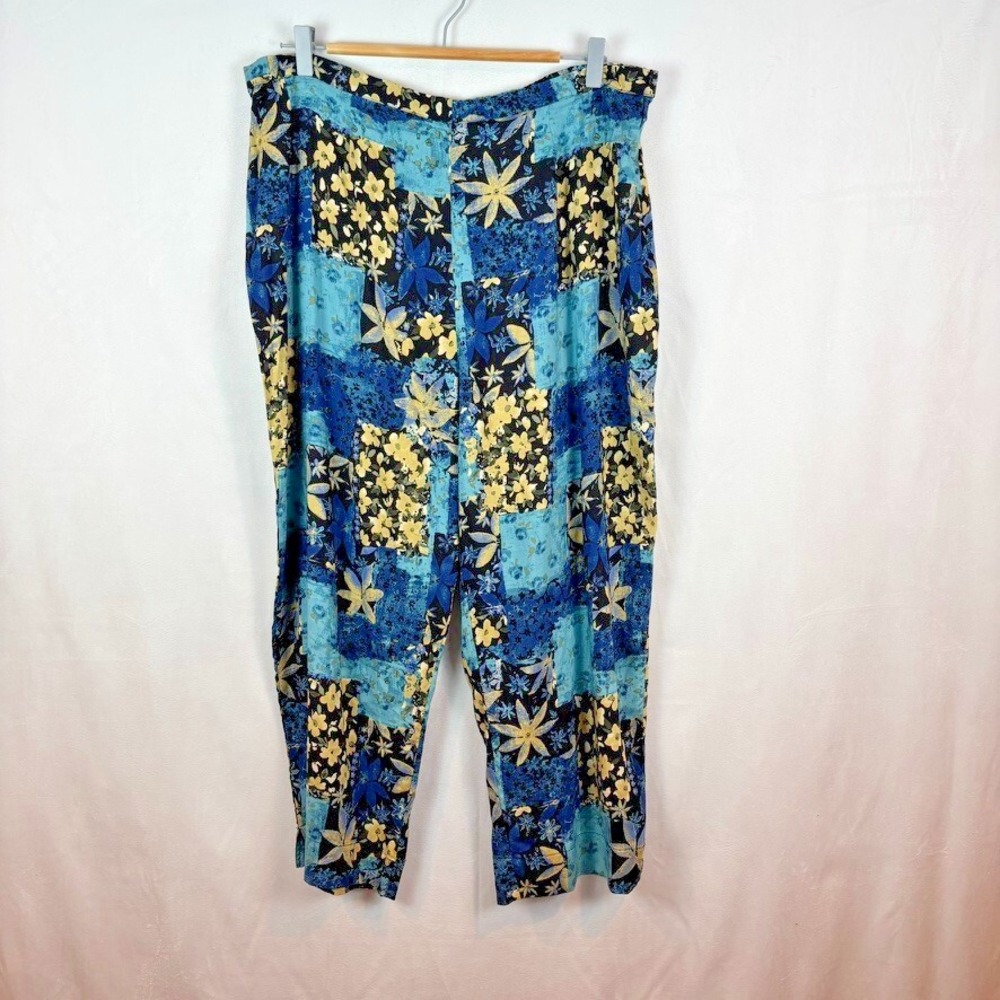 Bobbie Brooks Womens Blue Floral Patchwork Straight Leg Pants Size X-Large Boho